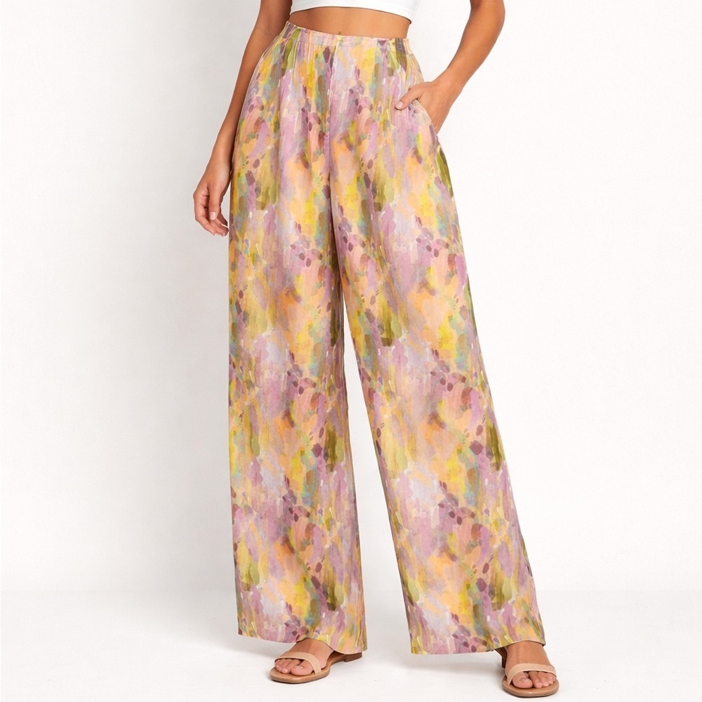 NEW Anthropologie Nasty Gal LINEN Pants wide leg palazzo size 4 purple green